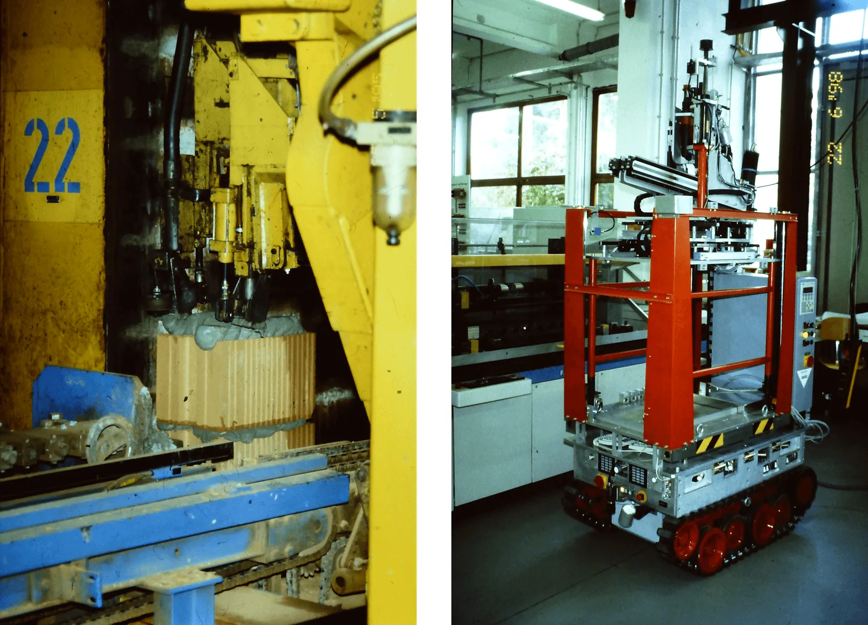 Quelle: Thomas Bock (links: Vorfertigungs Roboter 888 Haus, rechts: Innenausbau Roboter)