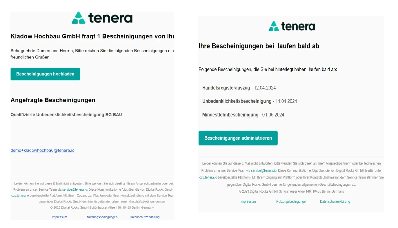 Bescheinigungs E-Mails
